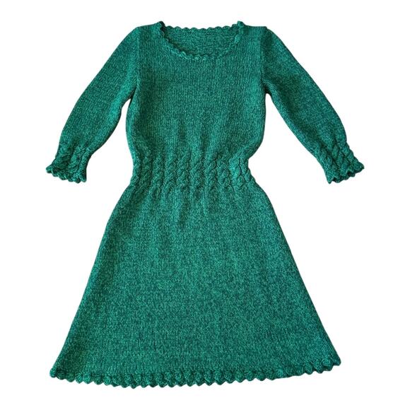 Vintage Hand knit sweater dress scalloped hem in green size small - Picture 8 of 16